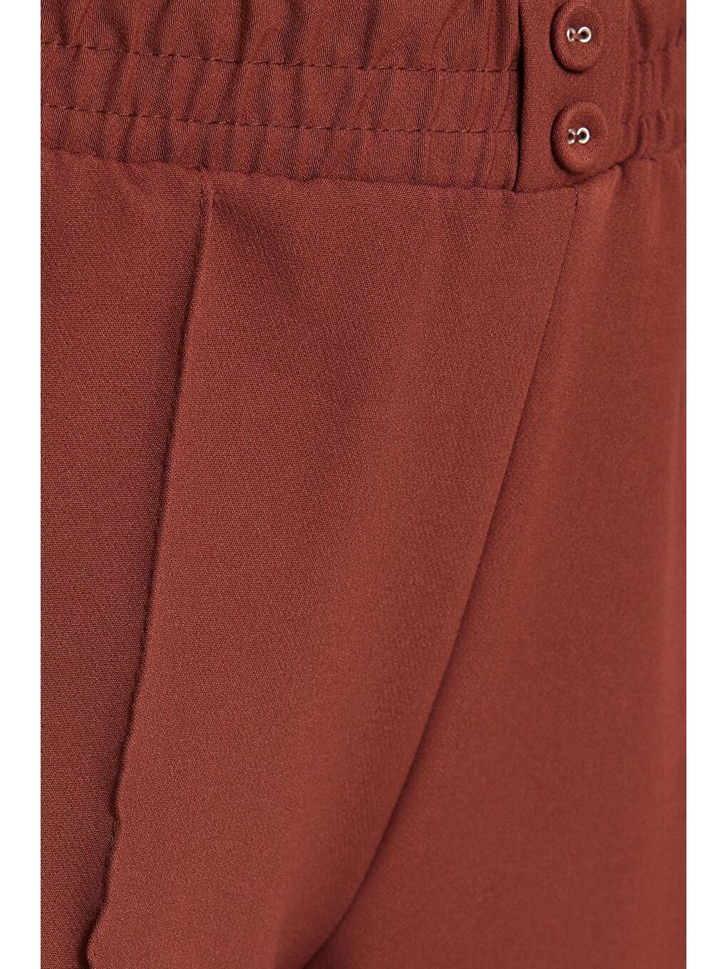 Kadın Relax Fit Rahat Kesim Yüksel Bel Düz Paça Beli Lastikli Kahverengi Pantolon-5