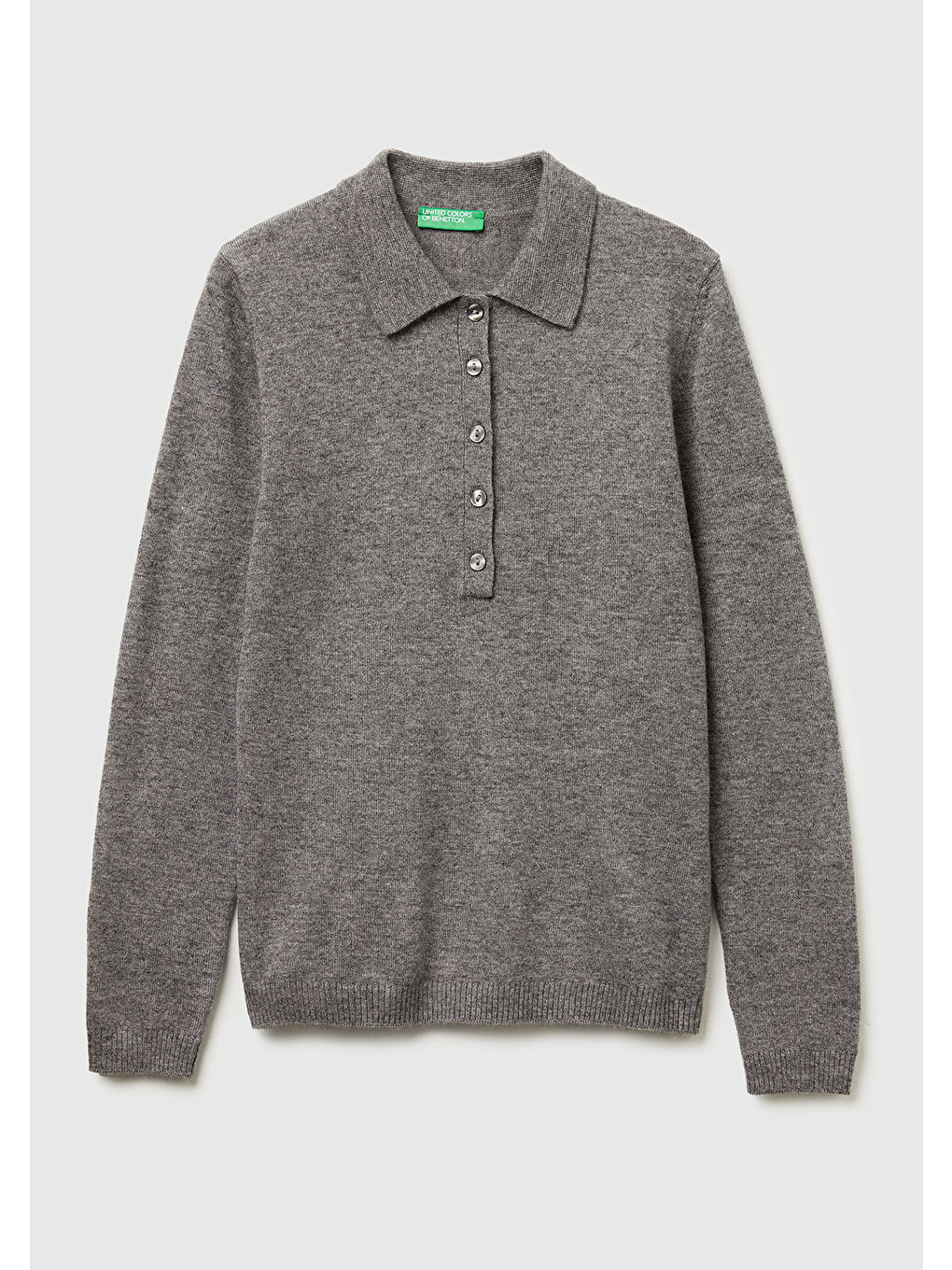 Gri Kadın Antrasit Melanj Yün ve Kaşmir Karışımlı Regular Fit Polo Yaka Kazak