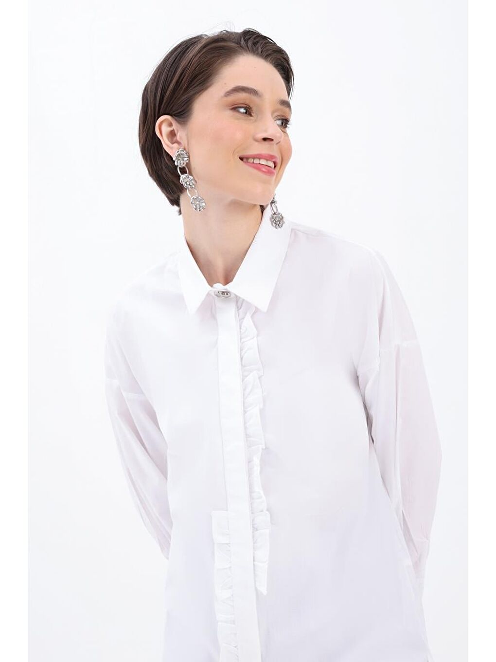 Siyah-Fırfırlı Gömlek Tunik