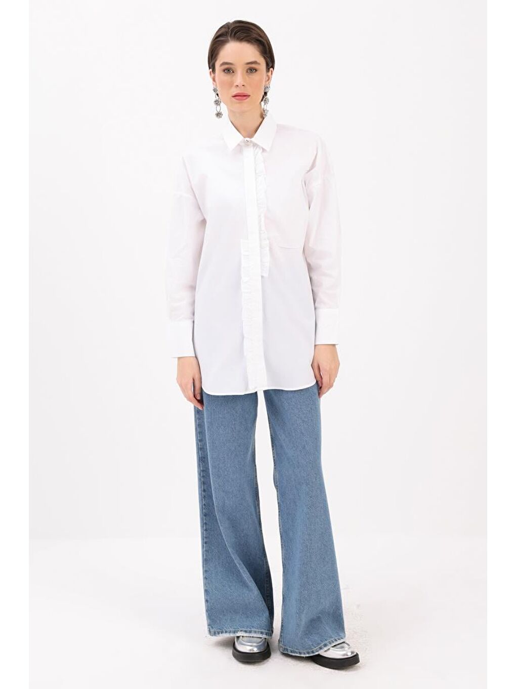 Siyah-Fırfırlı Gömlek Tunik-1