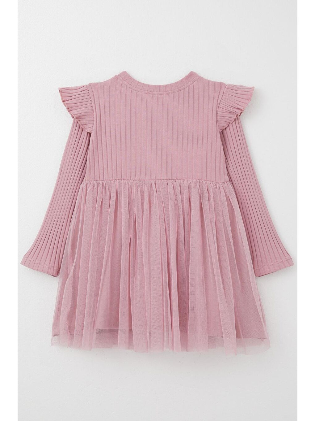 Pembe Kız Bebek Uzun Kollu Elbise Yazı Nakışlı Gülkurusu (1.5 Yaş)-1