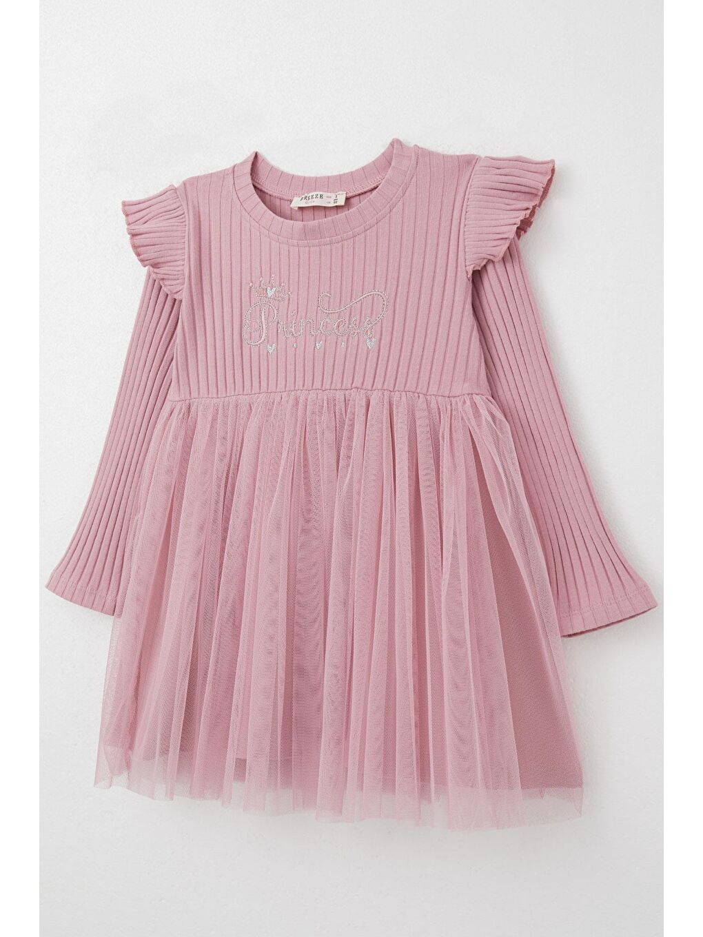 Pembe Kız Bebek Uzun Kollu Elbise Yazı Nakışlı Gülkurusu (1.5 Yaş)-2