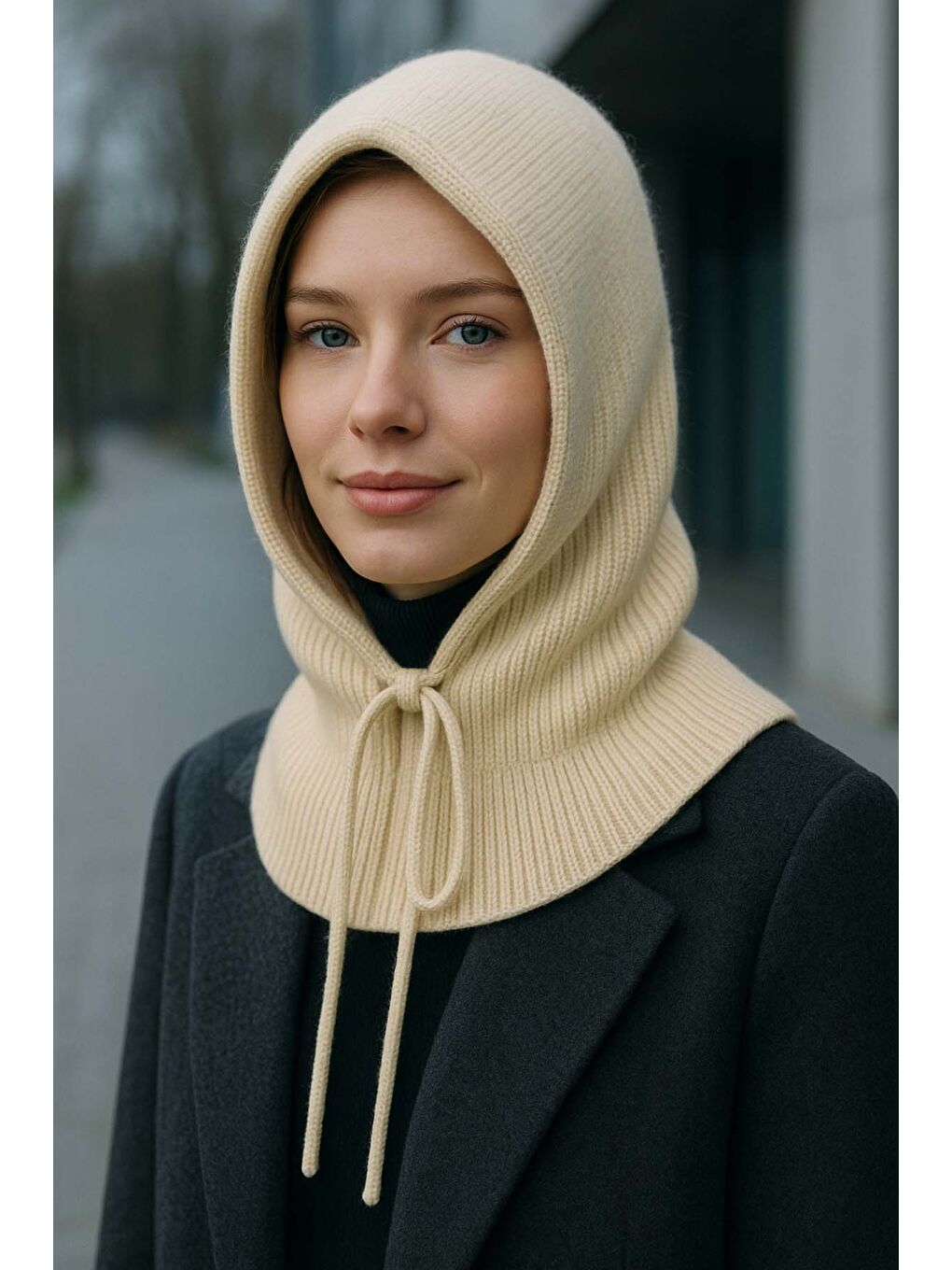 Kadın Triko Balaklava Bere Şapka RKŞBYN-05 Bej-3