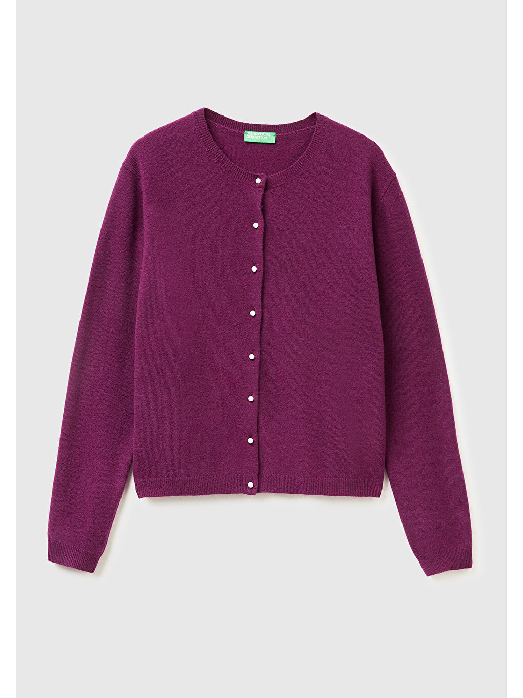 Kadın Mürdüm %100 Merino Bisiklet Yaka İnci Düğmeli  Hırka-1