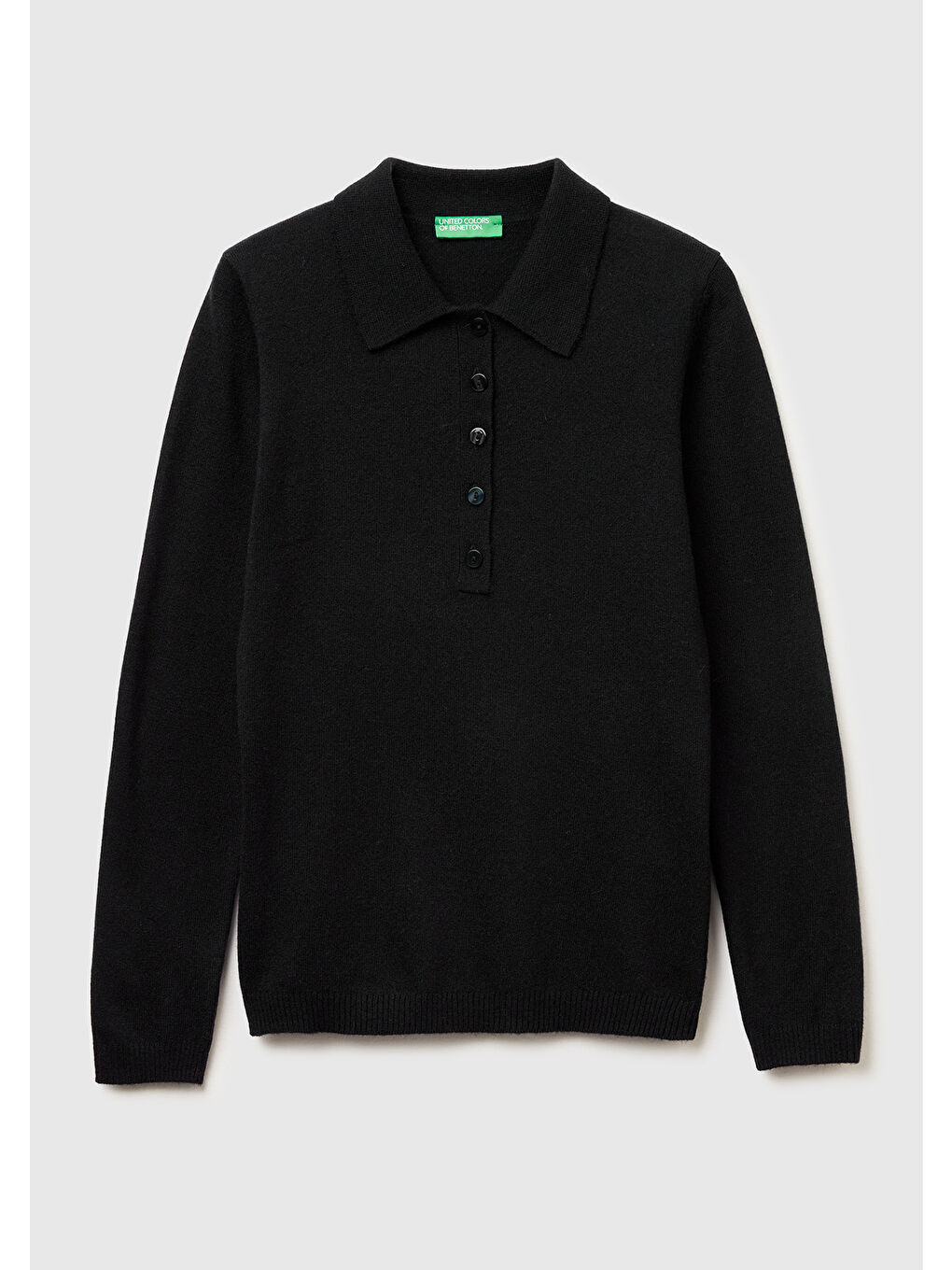 Siyah Kadın Sİyah Yün ve Kaşmir Karışımlı Regular Fit Polo Yaka Kazak