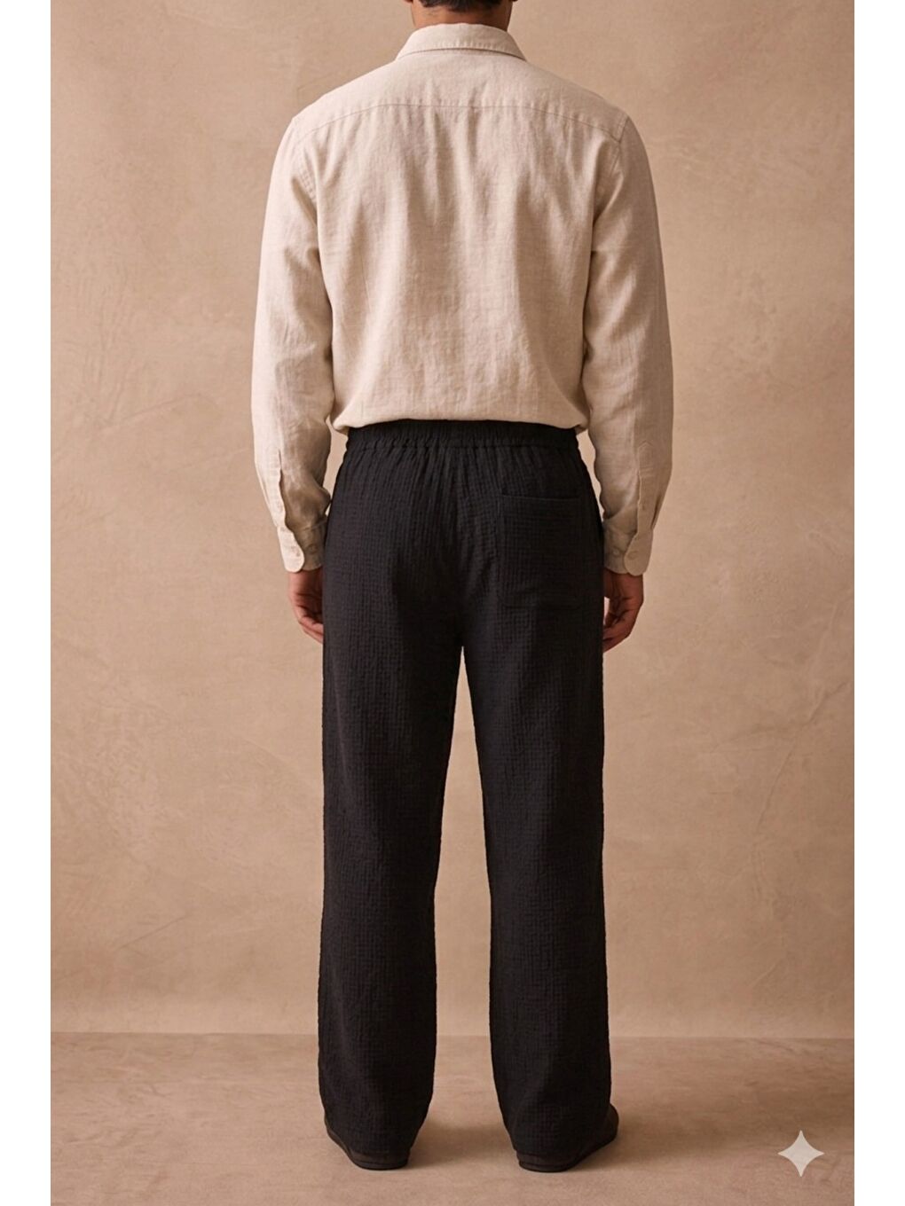 Siyah Erkek Renk Keten Pantolon Lastikli Bel Rahat (Regular) Kalıp Günlük-1