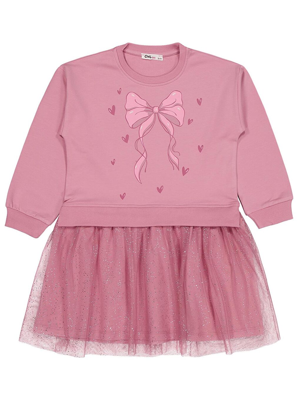 Girls Fiyonk Baskılı 6-9 Yaş Elbise - Pembe 8-9 Yaş