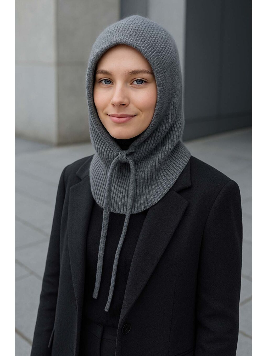 Kadın Triko Balaklava Bere Şapka RKŞBYN-05 Antrasit-3