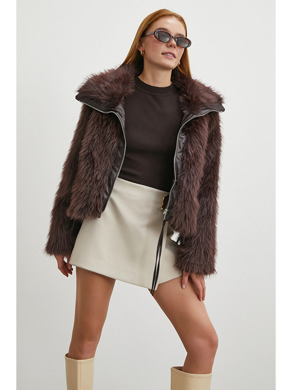 Karışık Deri Garnili Mont Kahve