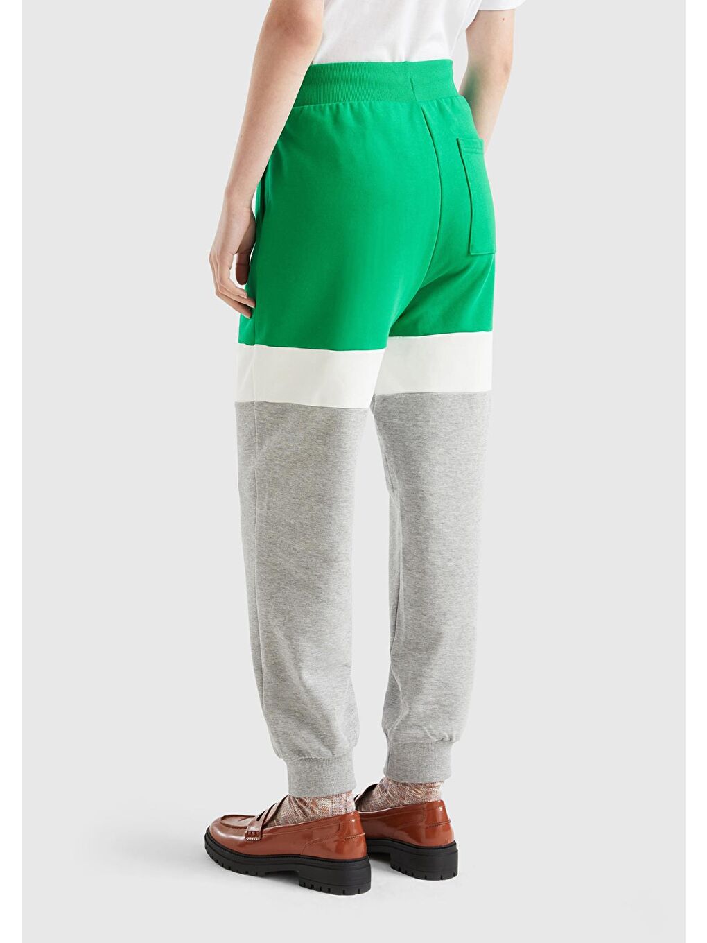 Unisex Yeşil %100 Pamuk Renk Bloklu Eşofman Altı-1