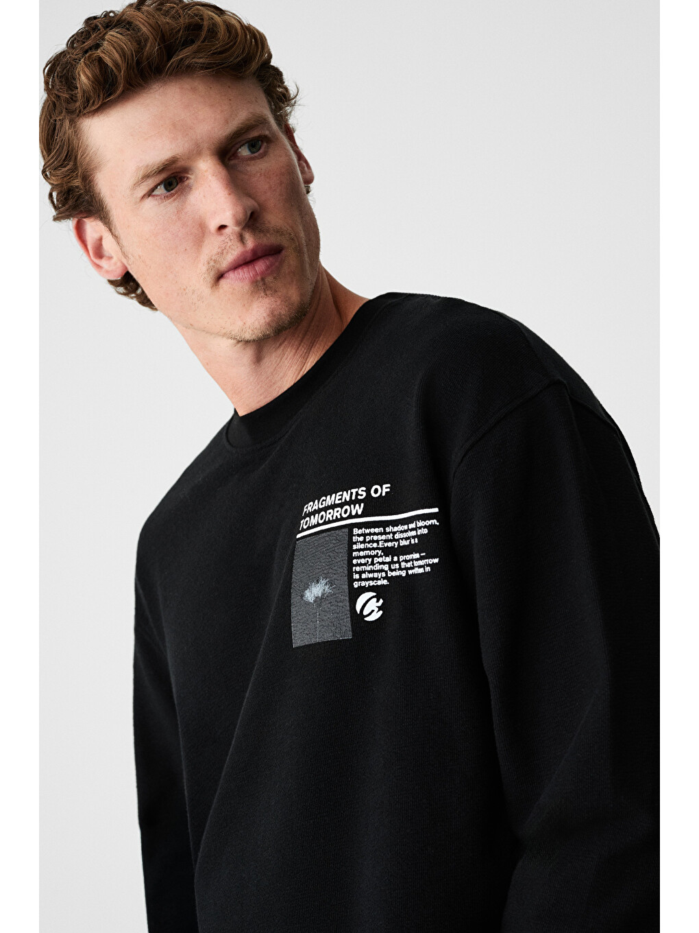 Fragment Erkek %100 Organik Pamuklu Baskılı Uzun Kollu Siyah T-shirt-4