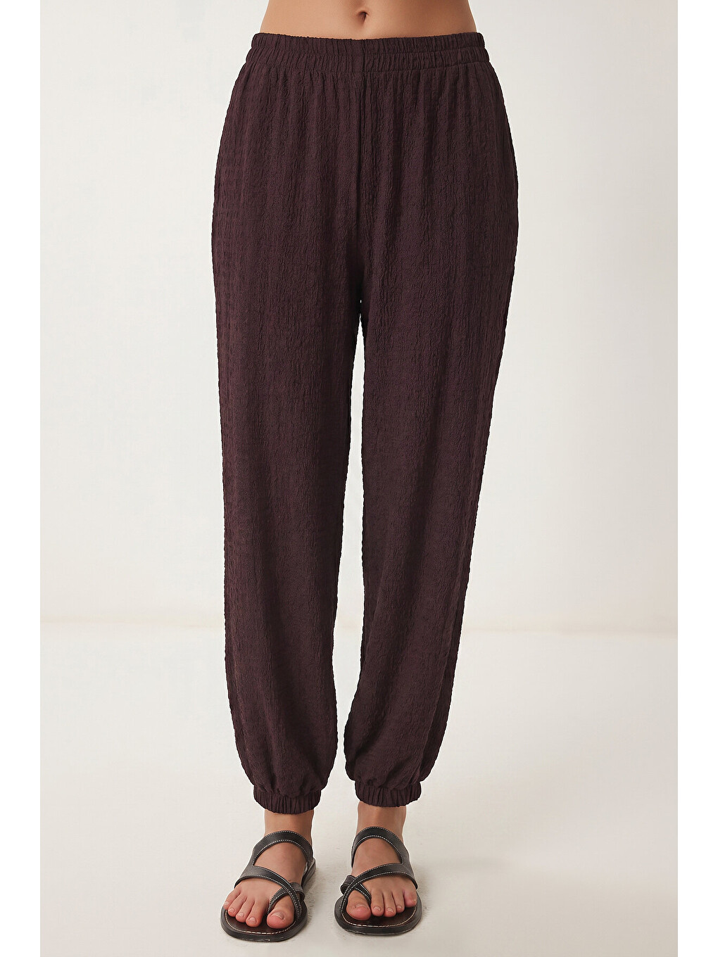 Mürdüm Halter Yaka Bluz Pantolon Krinkıl Takım MÜRDÜM LFW0027-3