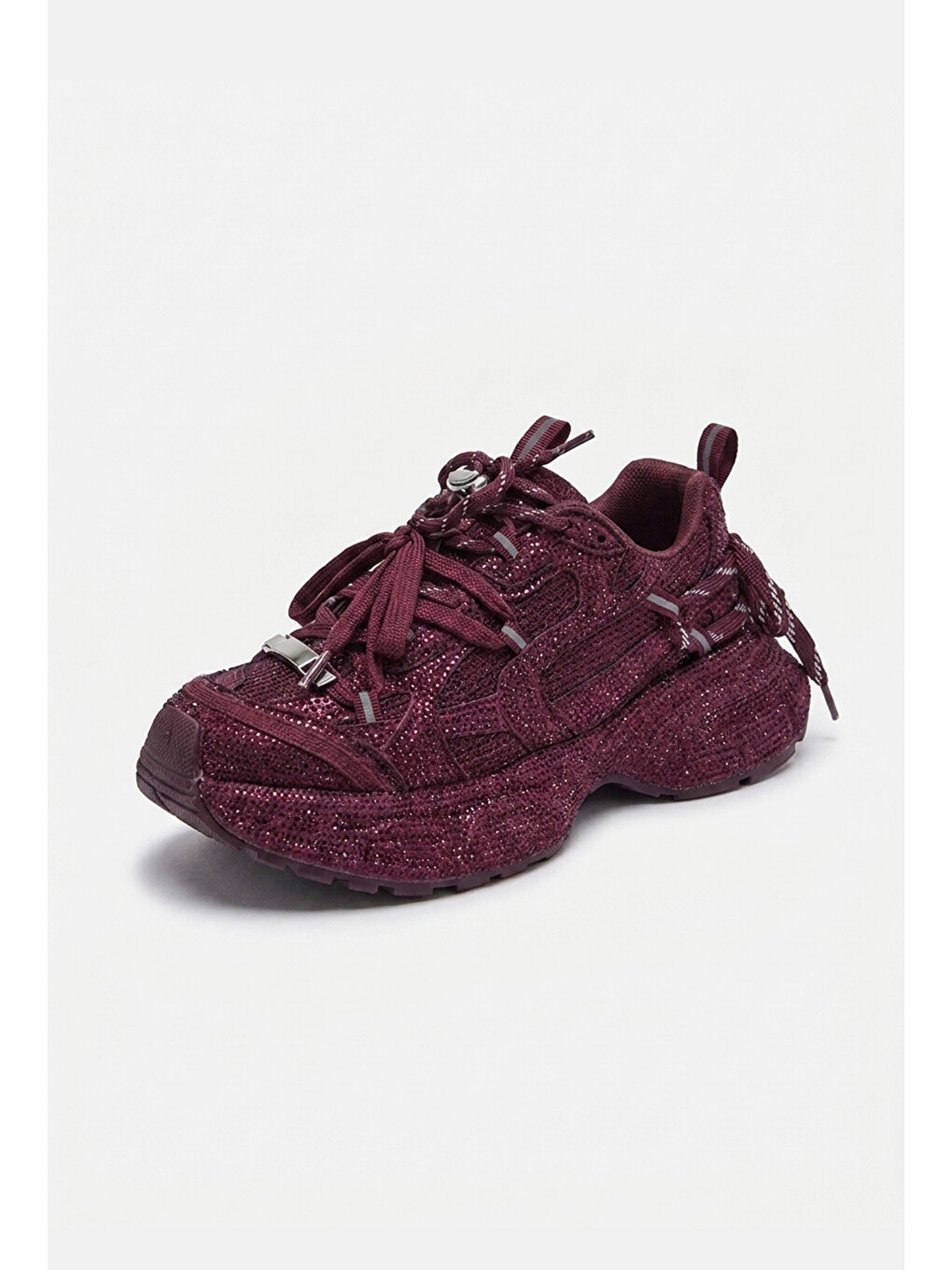 Kırmızı Kadın Bordo T11 İthal Işıltılı Taş Kaplama Özel Tasarım Sneaker Ayakkabı