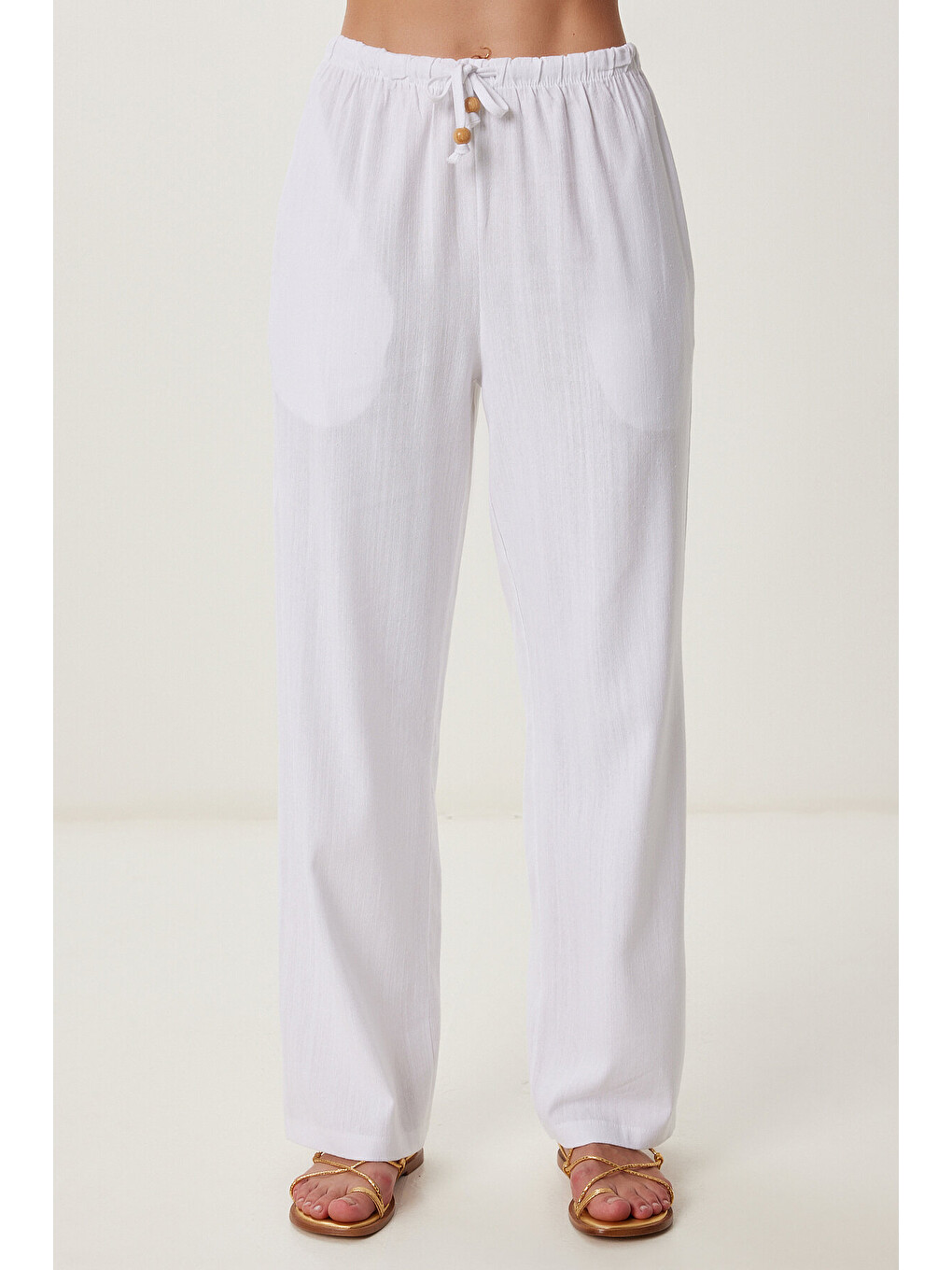 Beyaz Keten Bluz Pantolon Takım BEYAZ LMC0062-4