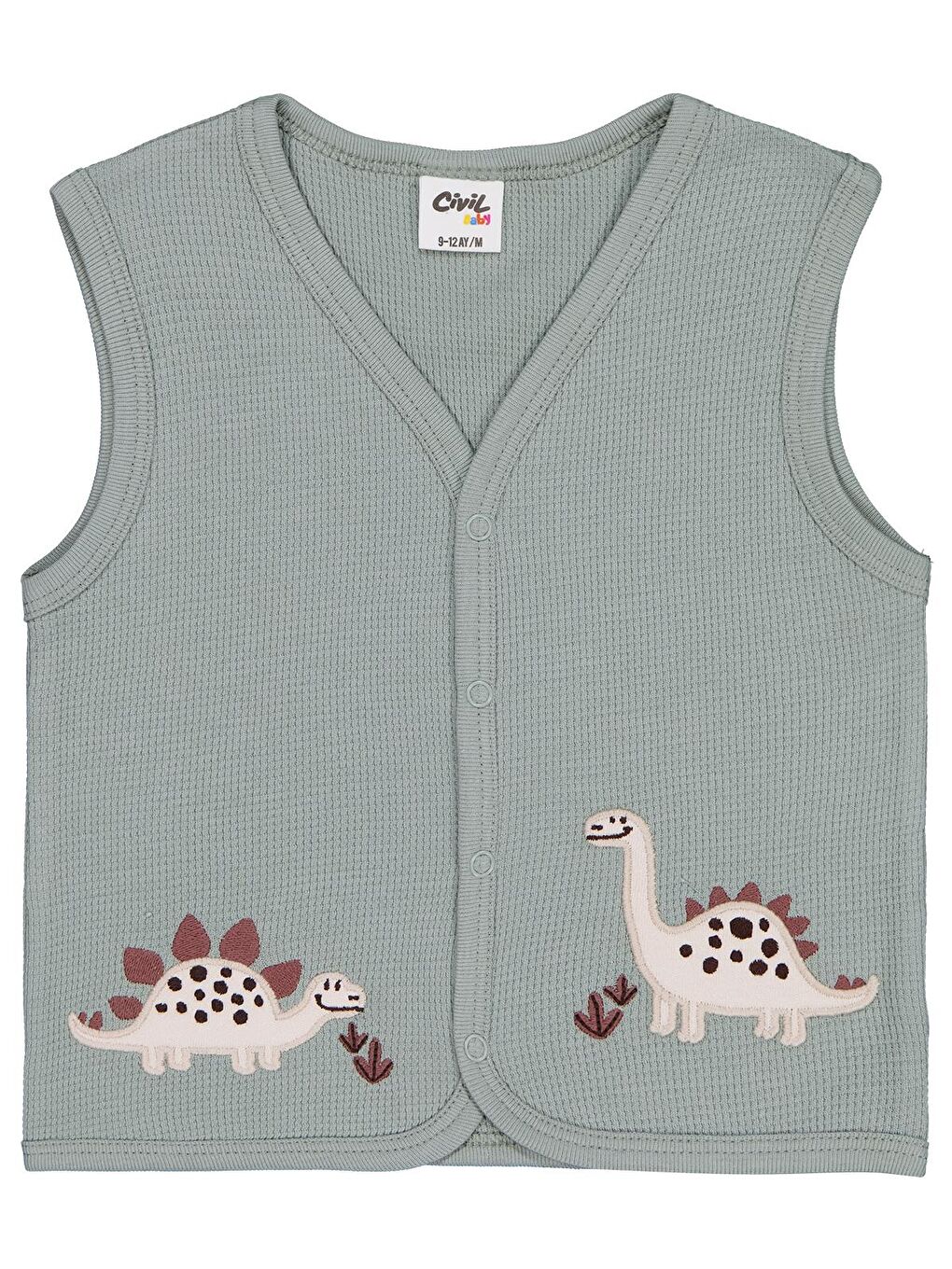 Baby Dinozor Nakışlı 6-18 Ay Yelek - Yeşil 12-18 Ay