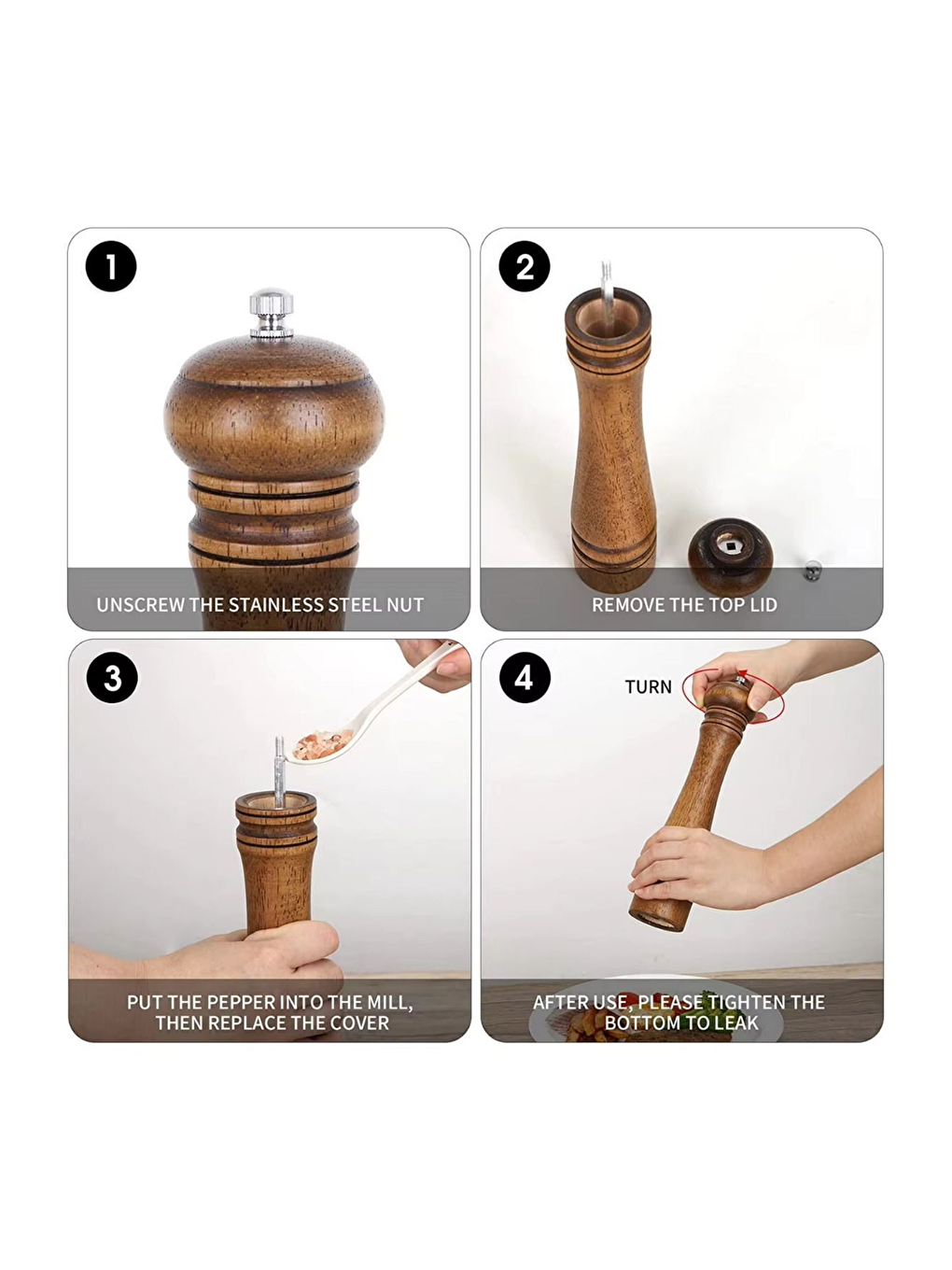 Kahverengi Ahşap Gövdeli Baharat Öğütücüsü Büyük Boy 31 cm 2 Adet-3