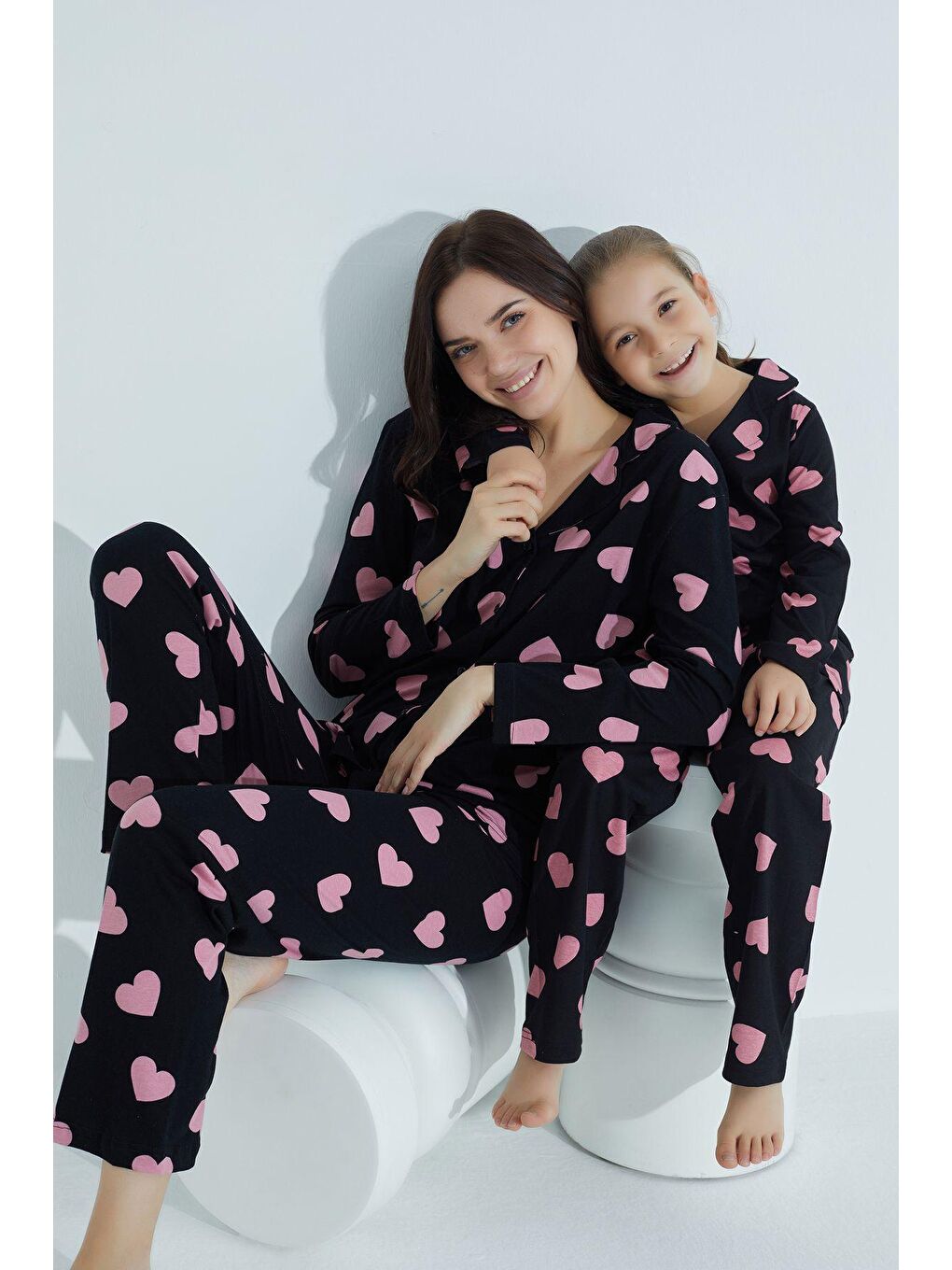 Siyah Pamuklu Düğmeli Pijama Takim 451 -70-1