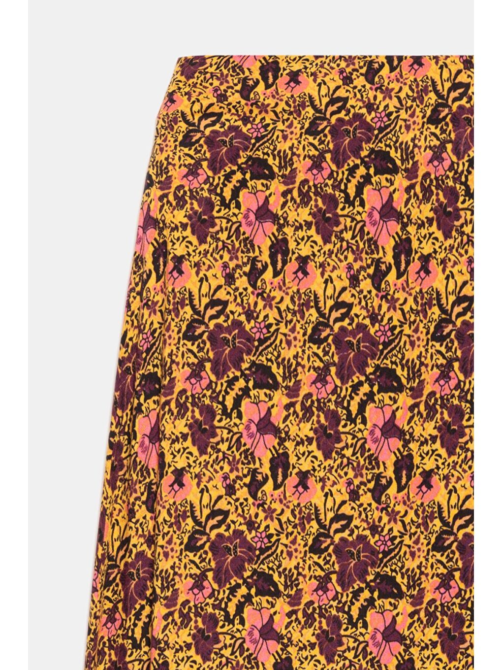 Sarı Çiçekli Kadın A Kesim Normal Bel Çiçek Desenli Midi Dokuma Etek - Viskon-1
