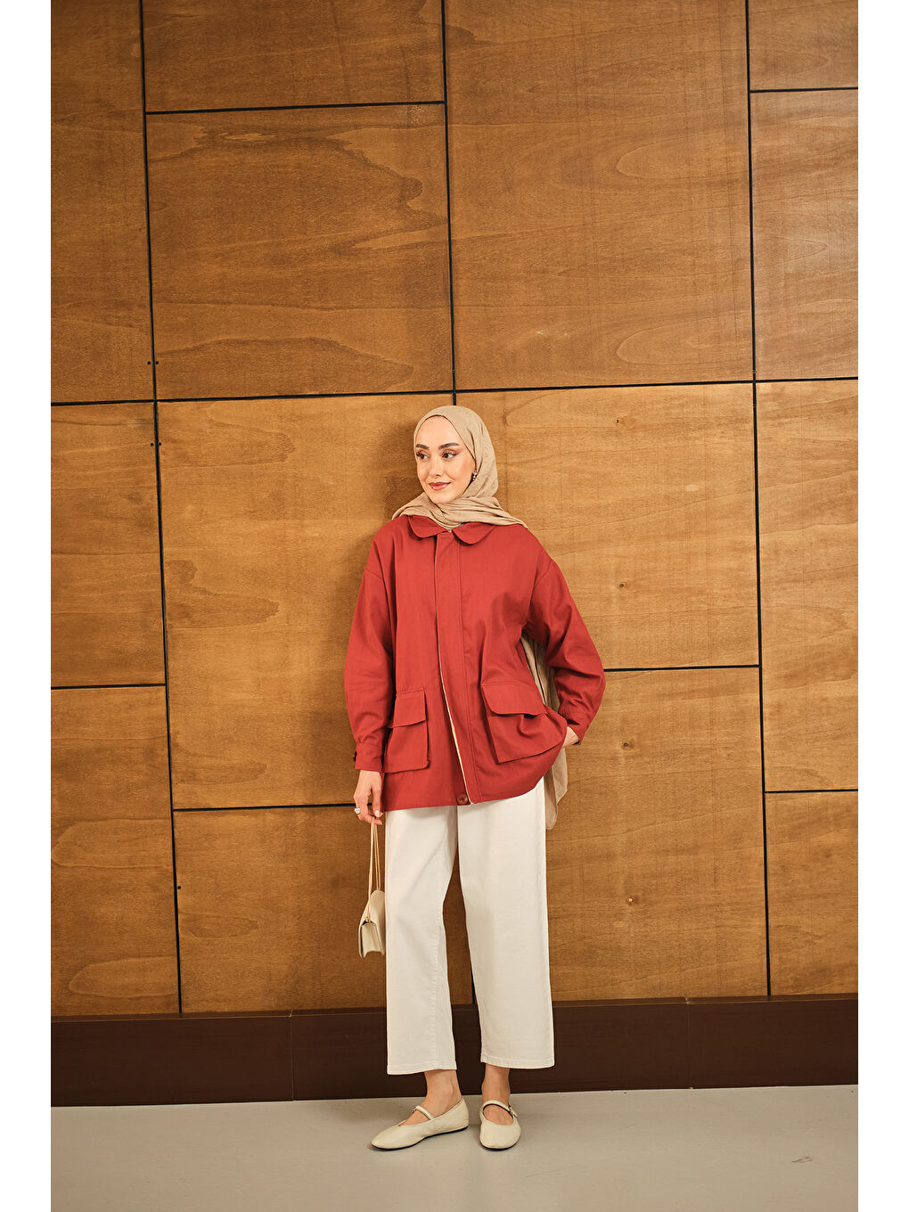 Kahverengi Kadın Fermuarlı Gabardin Ceket Kiremit-4