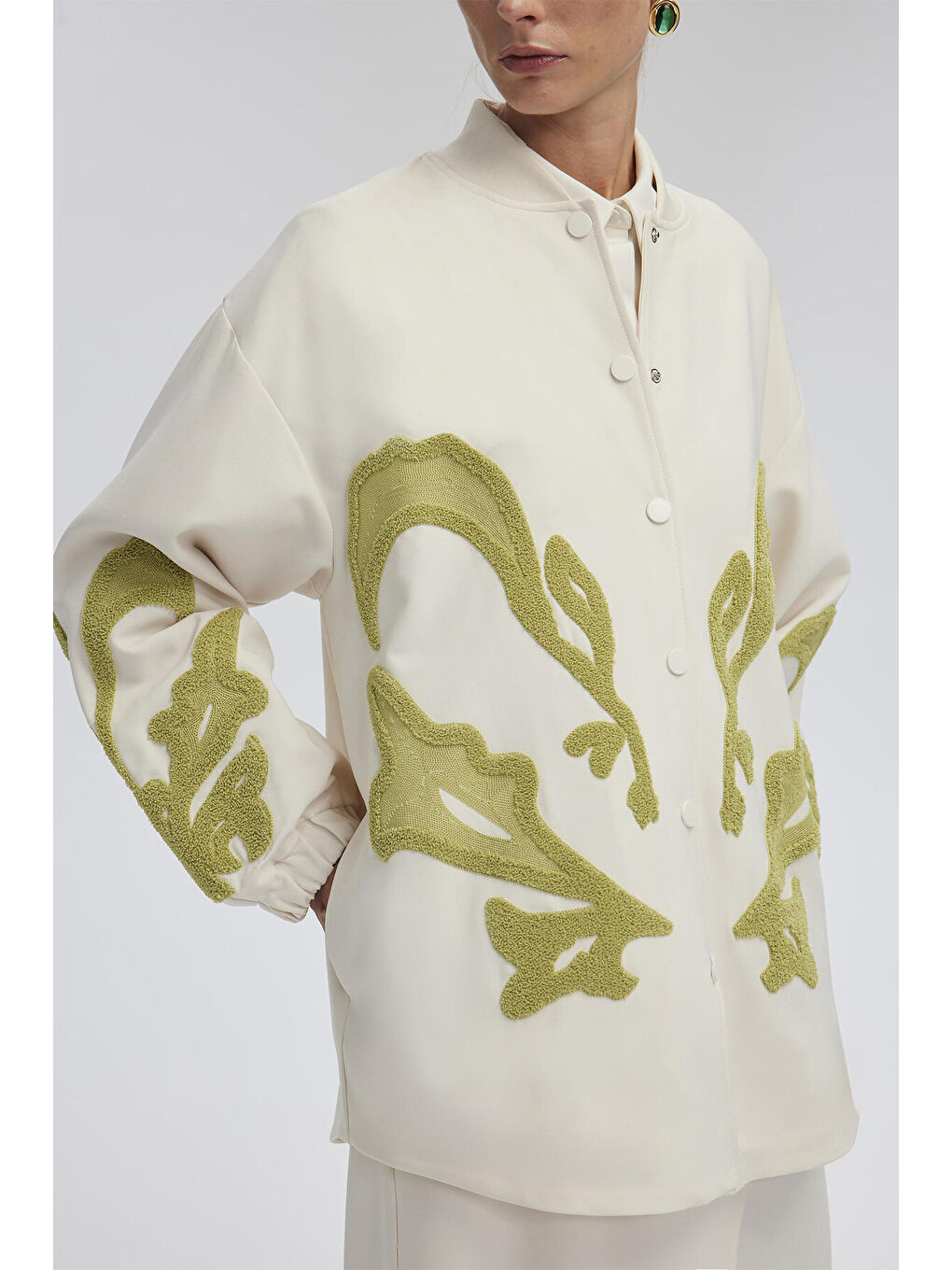 Ekru Nakışlı Krep Ceket-4