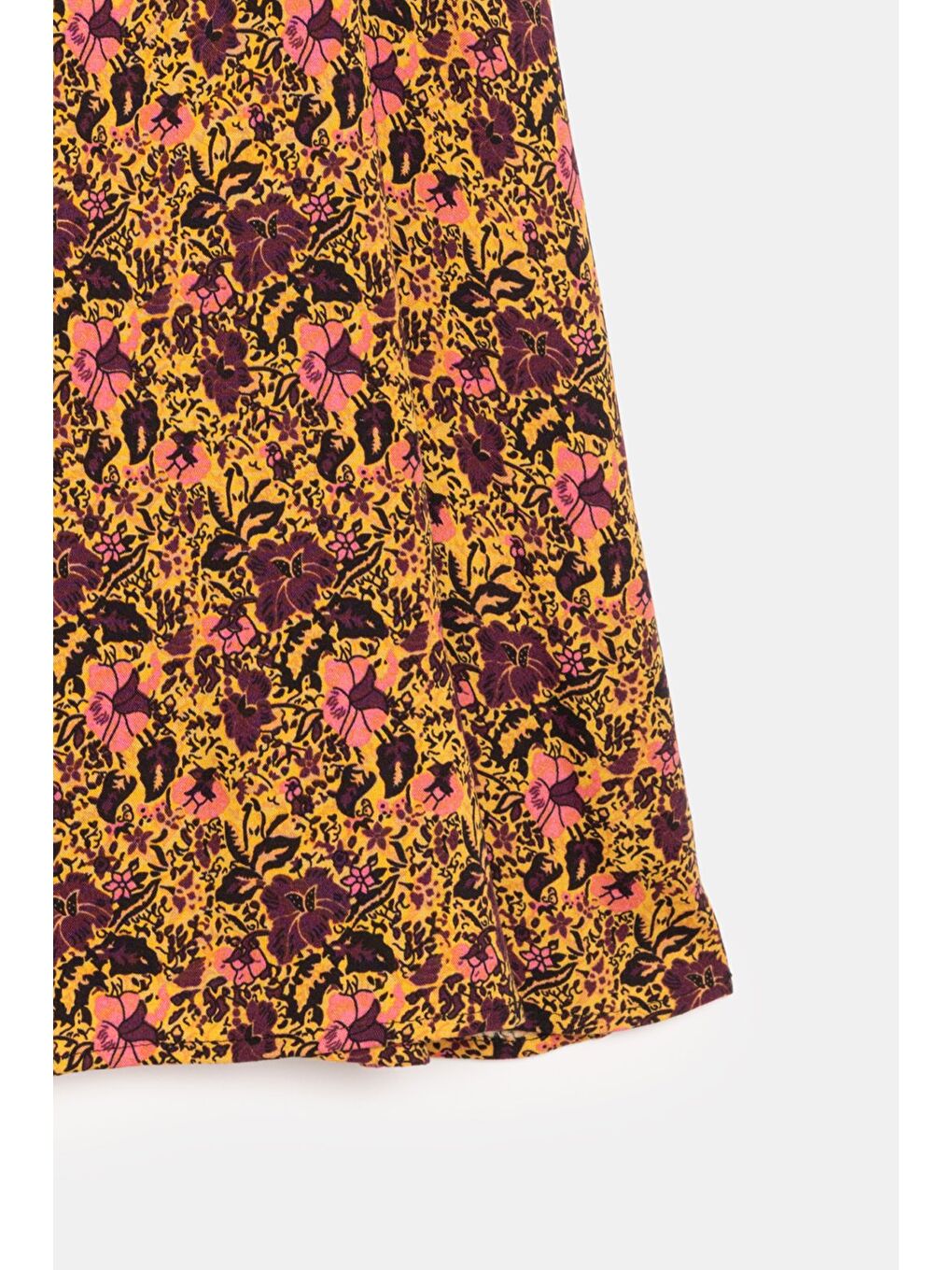 Sarı Çiçekli Kadın A Kesim Normal Bel Çiçek Desenli Midi Dokuma Etek - Viskon-2