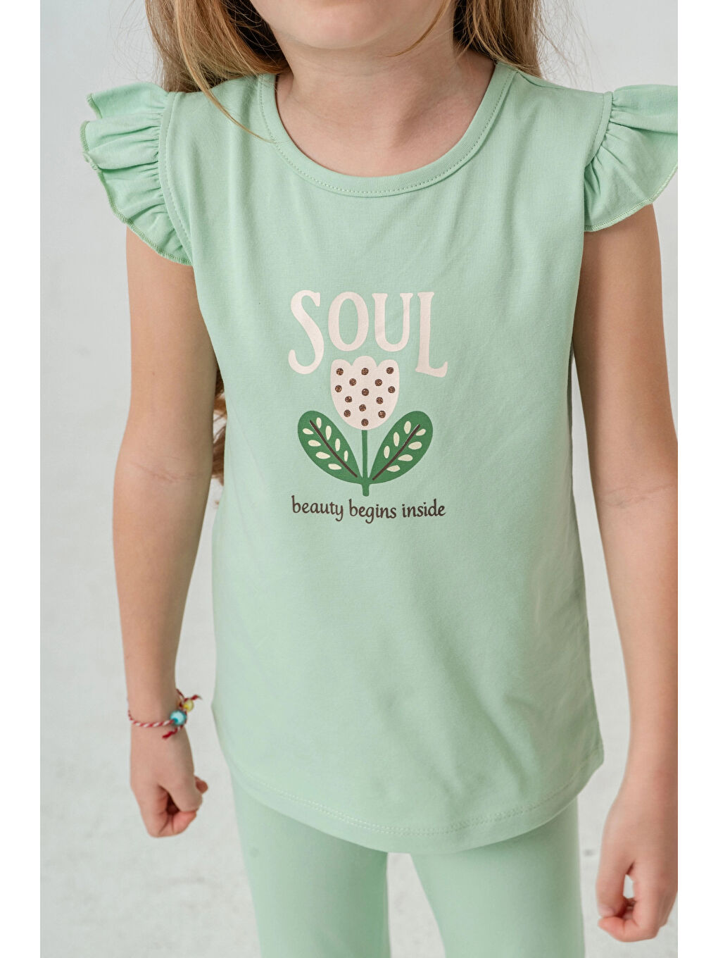 Yeşil Lale Baskılı Kız Çocuk Takım 50361-1