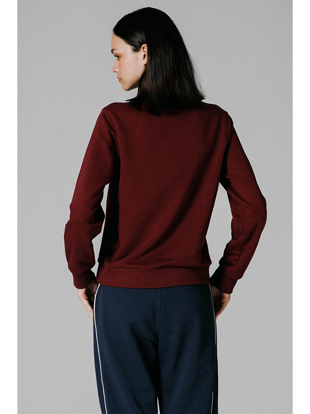 Bordo Pamuklu Regular Fit Bisiklet Yaka Kadın Sweat EF180-BRD-1