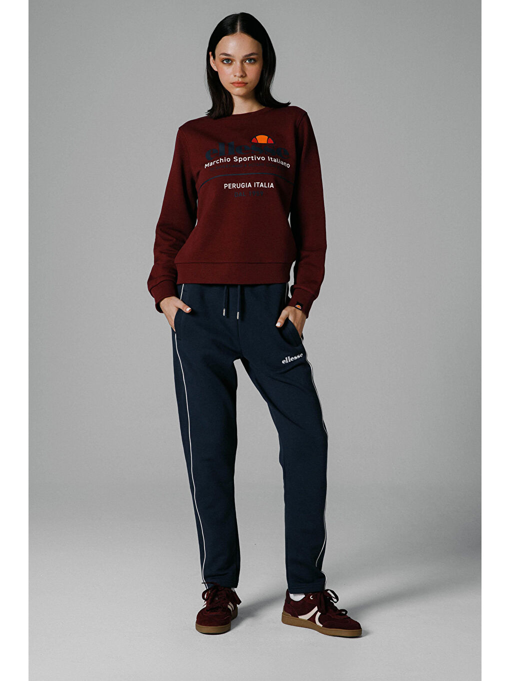 Bordo Pamuklu Regular Fit Bisiklet Yaka Kadın Sweat EF180-BRD-2