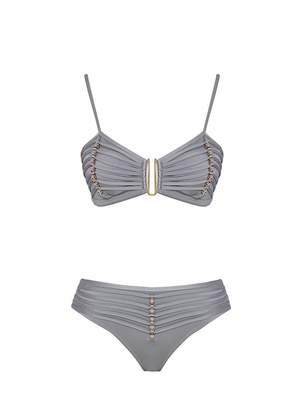 SAILOR moda Gri Boncuklu Straplez Bikini Takım