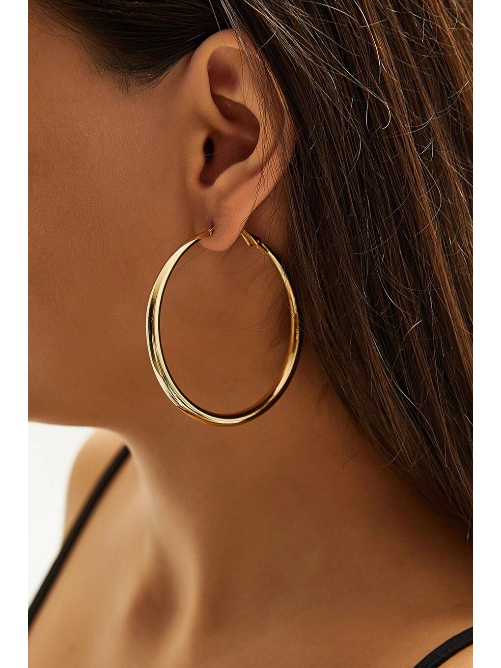 Sarı Kadın Aksesuar Çelik Şık Halka Küpe-1