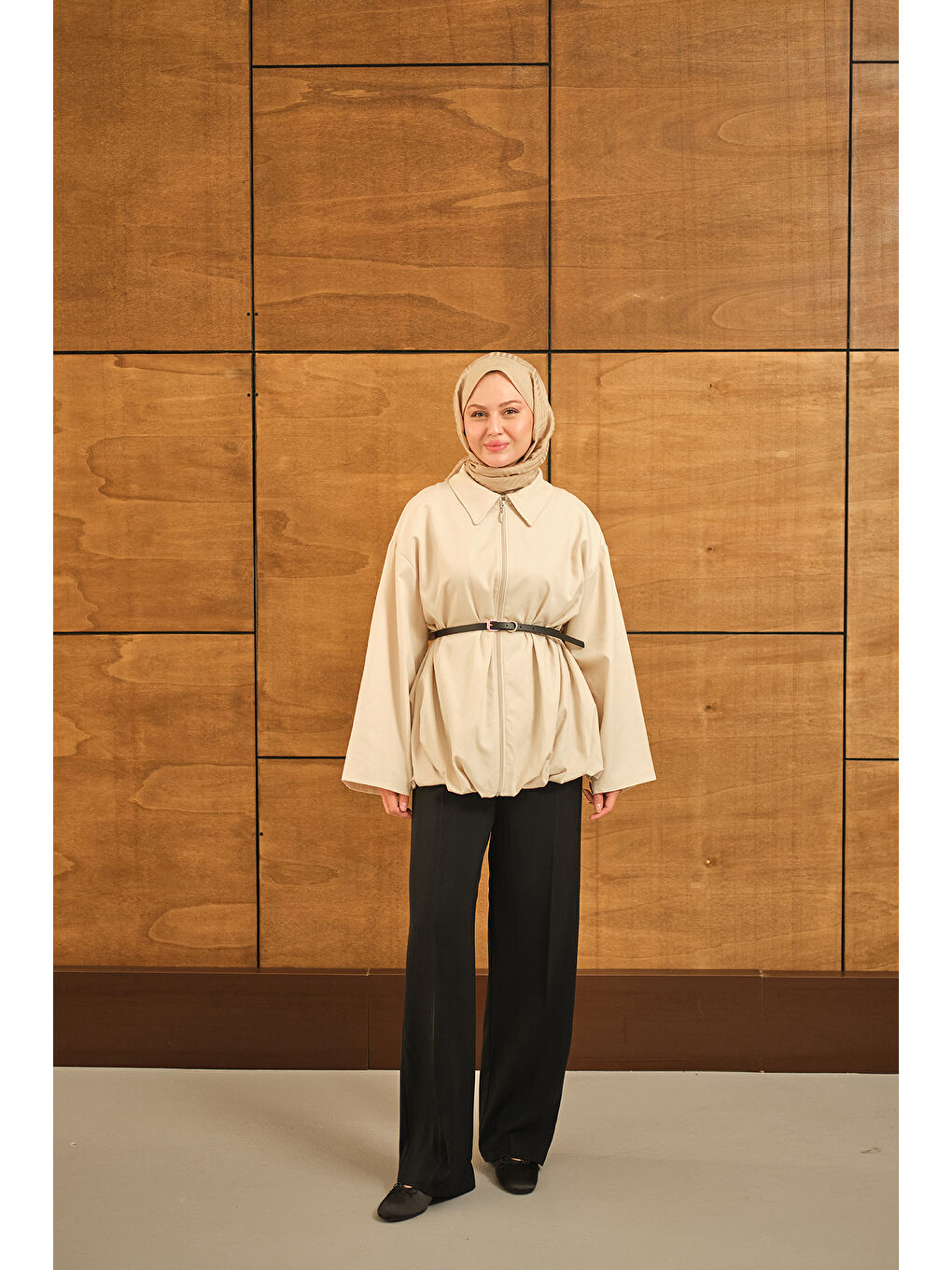 Ekru Kadın Pile Detay Gabardin Ceket Krem-4