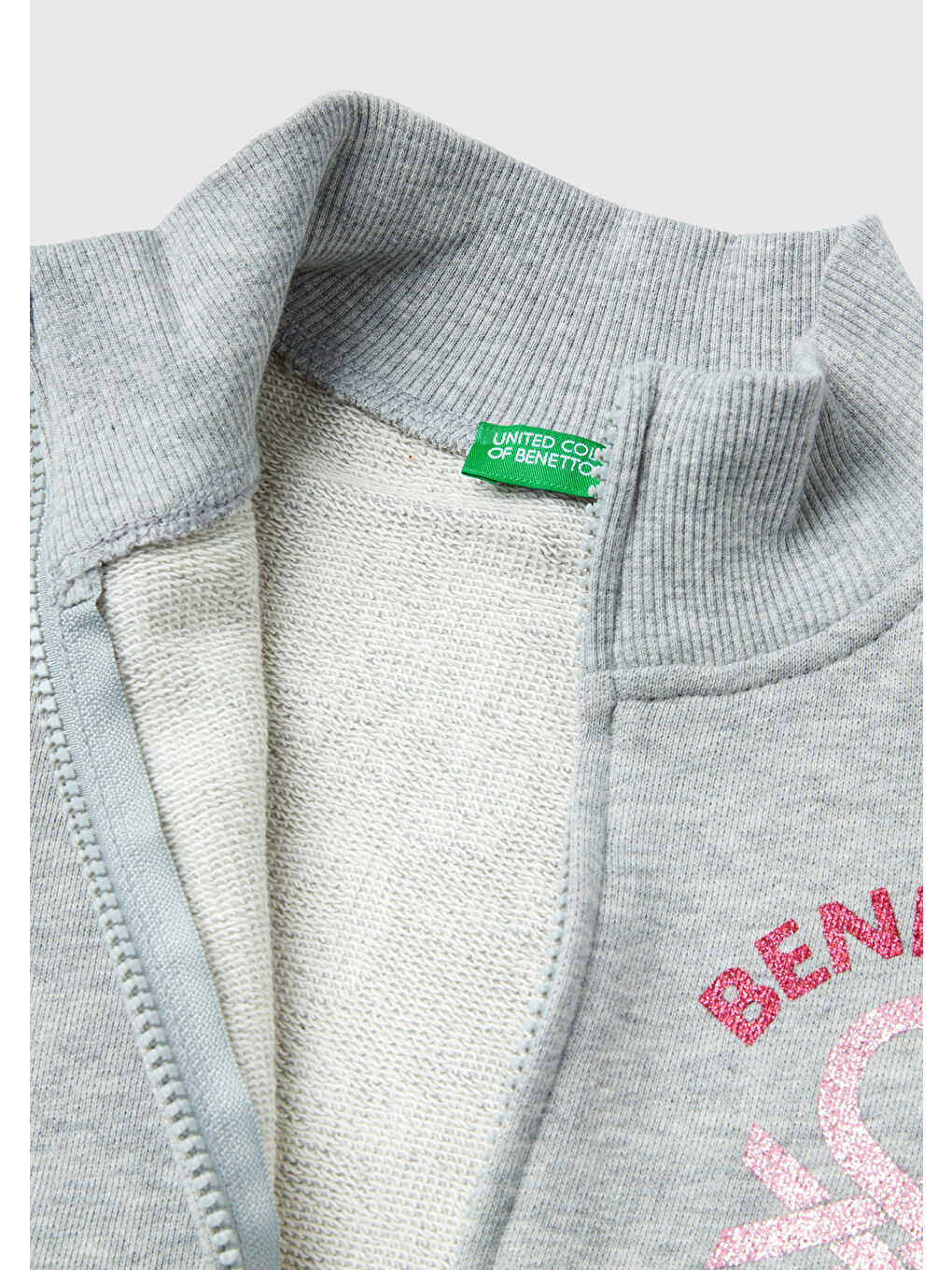Kız Çocuk Gri Melanj Baskılı  Fermuarlı Sweatshirt-1