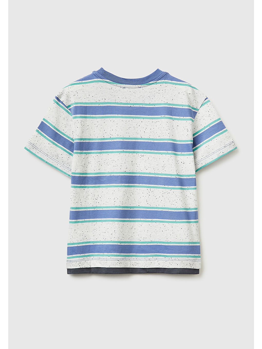 Erkek Çocuk Açık Mavi Mix Yama Detaylı Cepli Çizgili Bisiklet Yaka T-Shirt-1