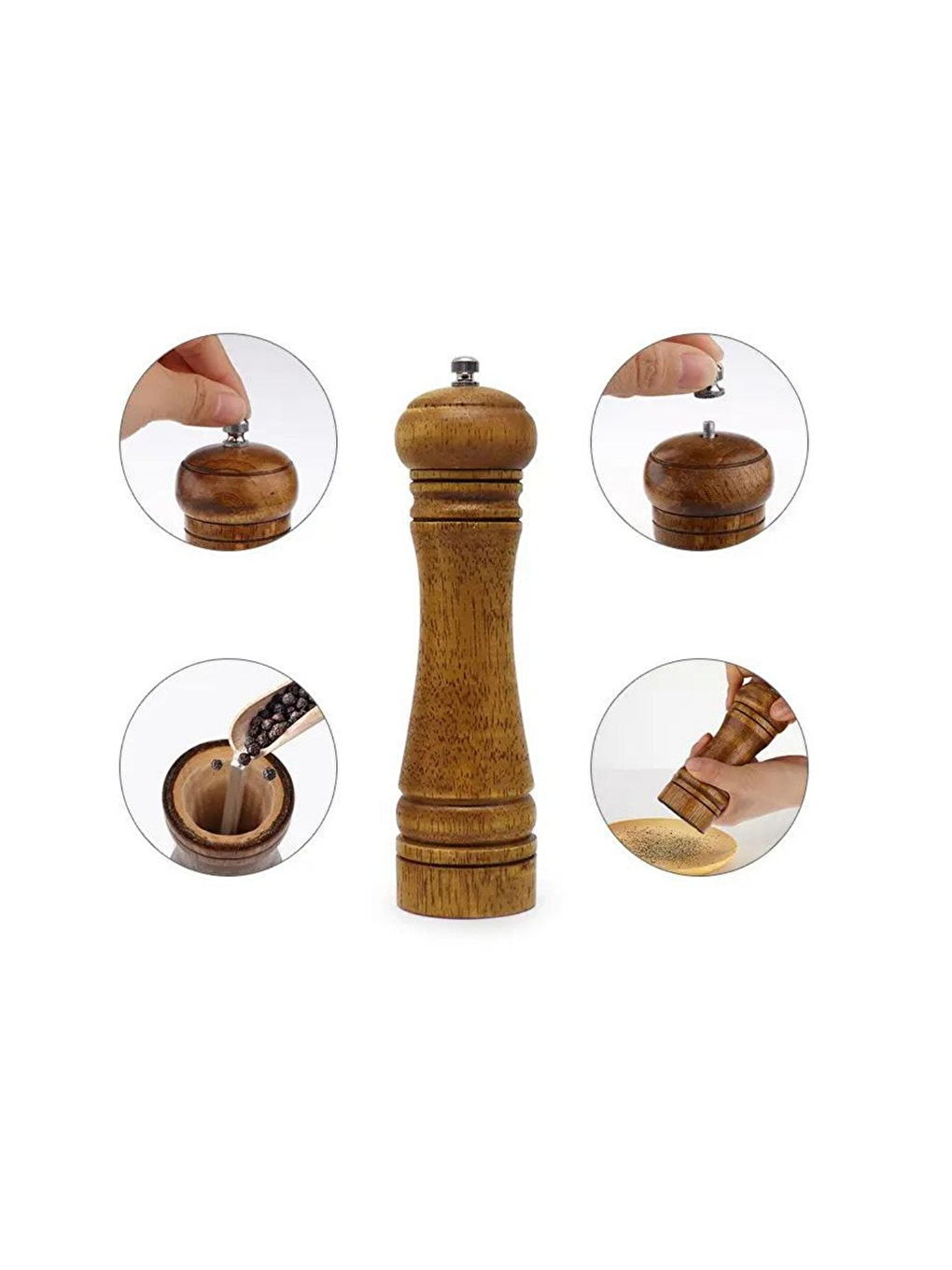 Kahverengi Bambu Gövdeli Komple Ahşap Baharat Öğütücüsü Büyük Boy 27 cm 2 Adet-2