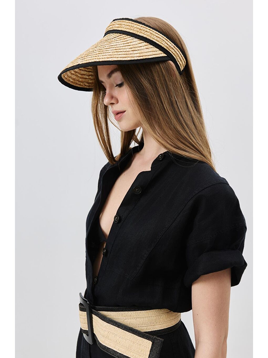 Hasır Vizör Şapka Y8218 Siyah-1