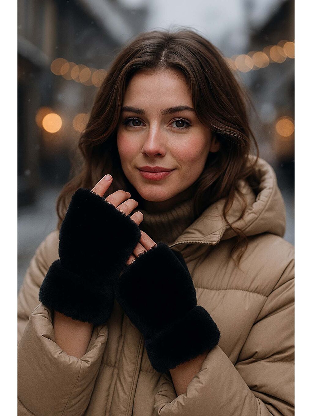 Kadın Kesik Pelüş Eldiven ELD-33 Siyah-1