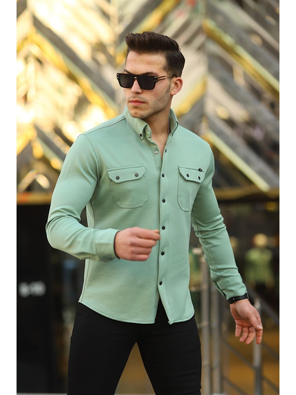 Turkuaz Erkek Slim Fit Scuba Gömlek