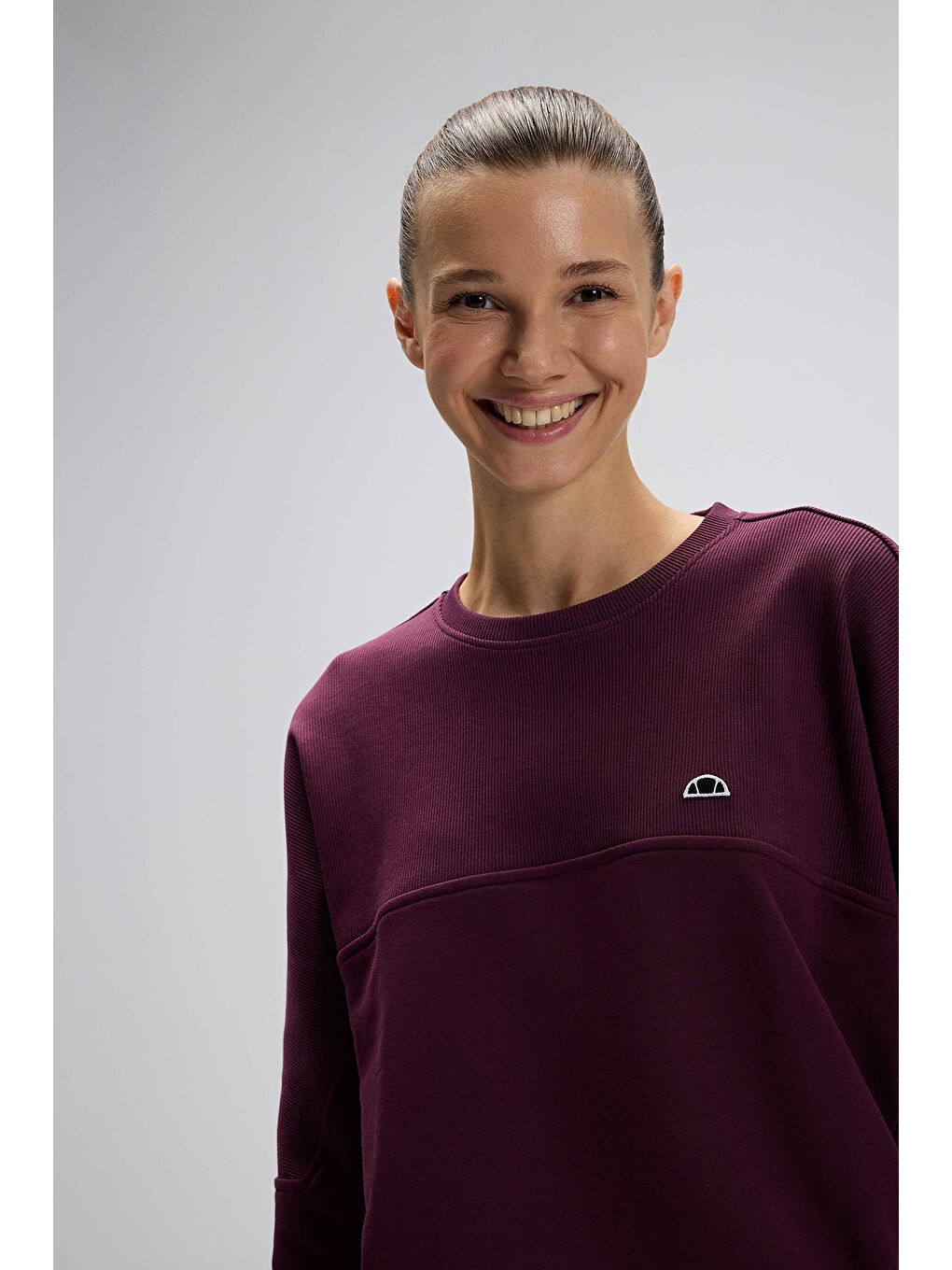 Bordo Logolu Pamuklu Regular Fit Bisiklet Yaka Kadın Sweat EF567-BRD-1