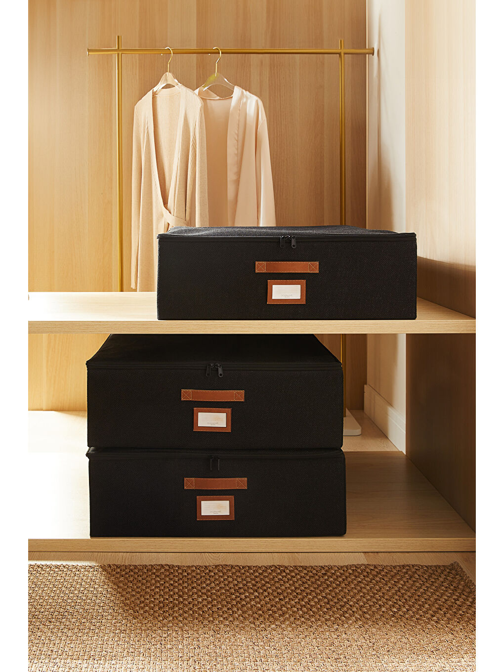 3'lü Siyah Renk Jüt Destekli Kutu Hurç Set 55 x 70 x 18 cm-1