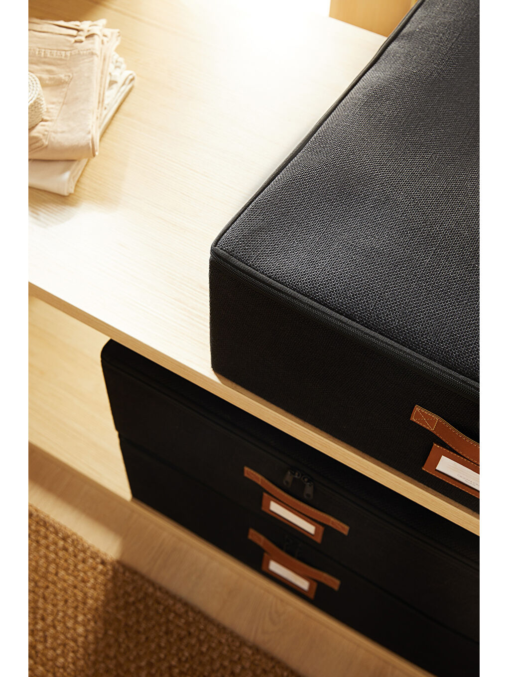 3'lü Siyah Renk Jüt Destekli Kutu Hurç Set 55 x 70 x 18 cm-3