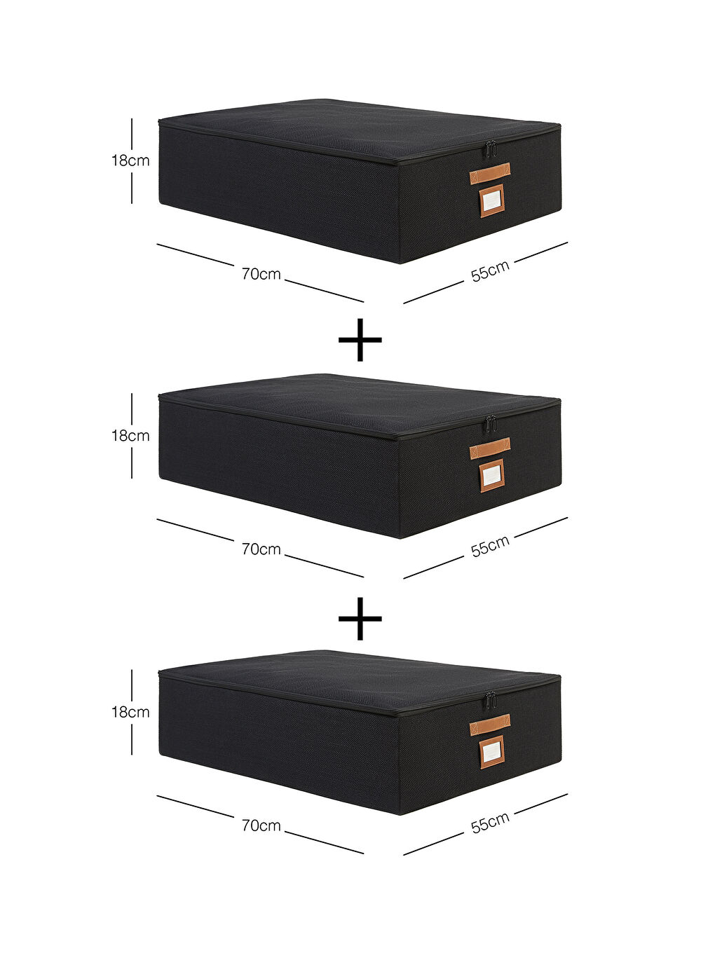 3'lü Siyah Renk Jüt Destekli Kutu Hurç Set 55 x 70 x 18 cm-6