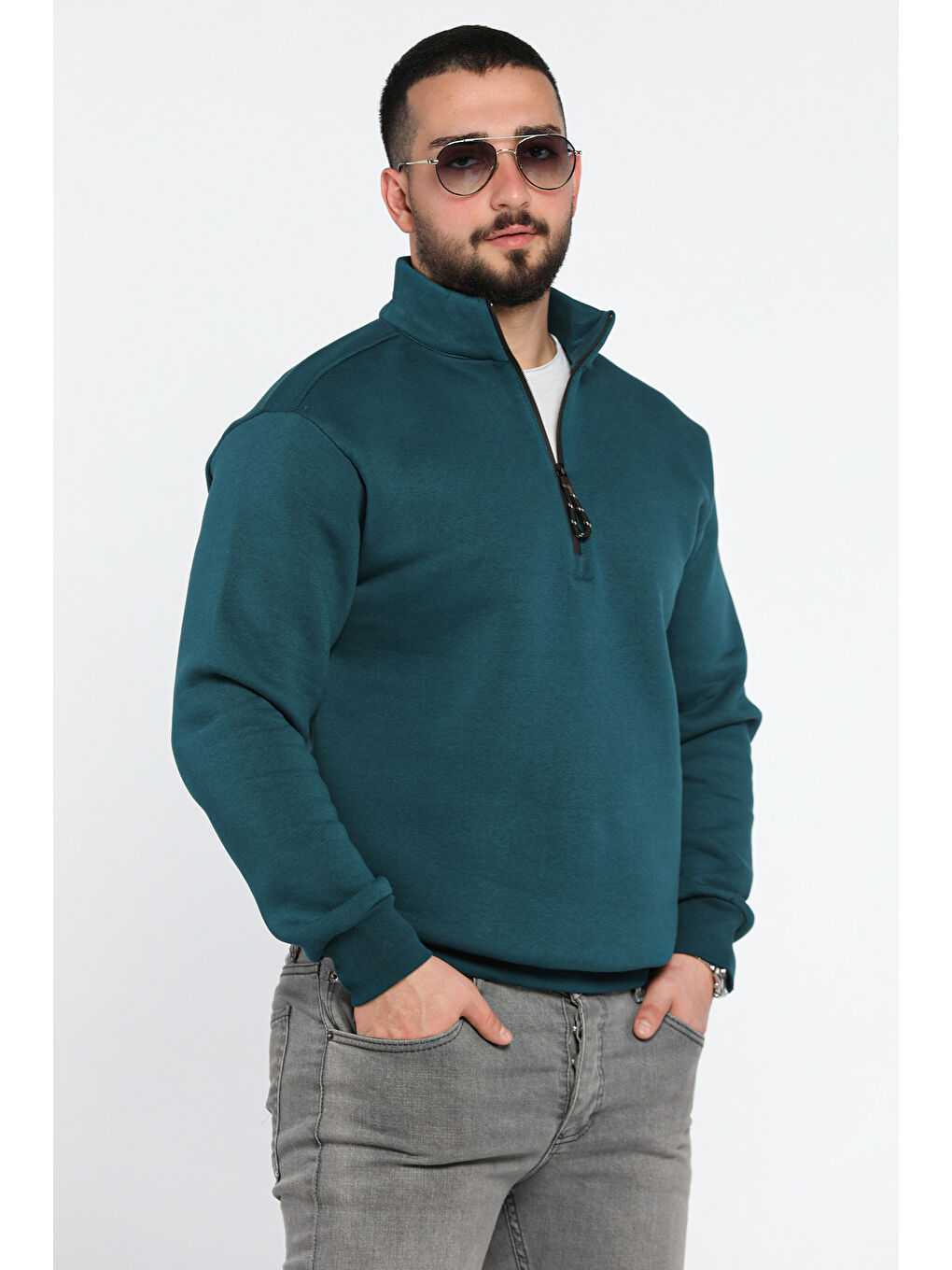 Mishar İtalia Yeşil Erkek Yarım Balıkçı Yaka Şardonlu Fermuarlı Sweatshirt - 1