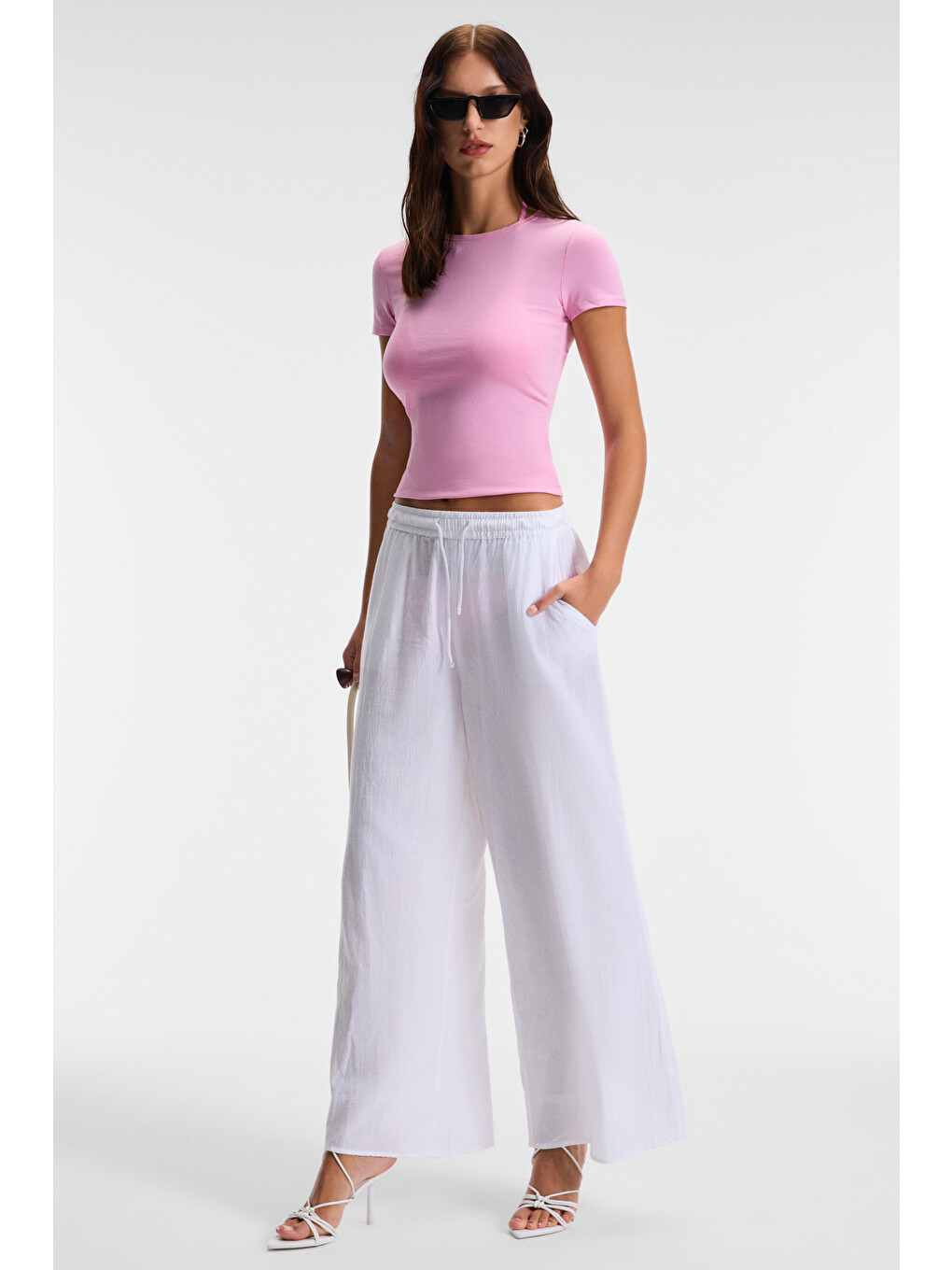 Tarelıa Kadın Bisiklet Yaka Kısa Kollu Slim Pembe T-shirt-3