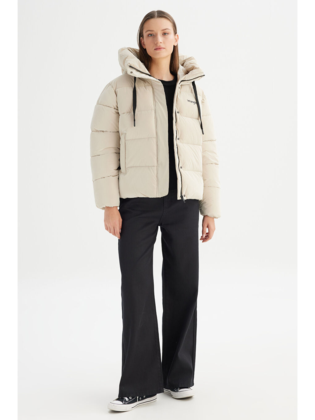 Regular Fit Normal Kesim Kapüşonlu Bej Mont-1