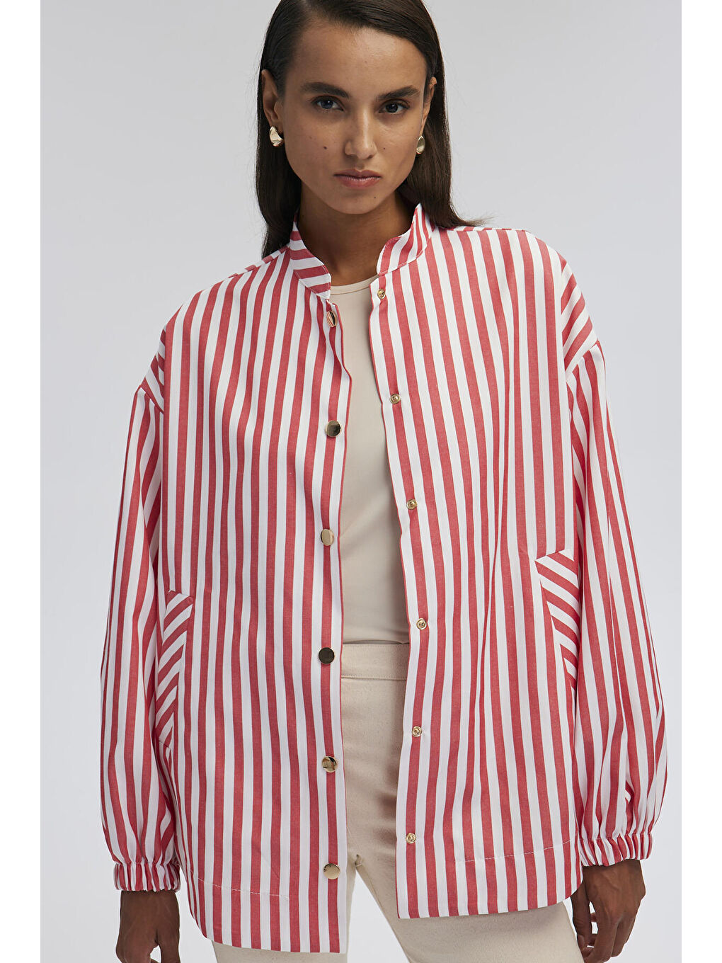 Kırmızı Çizgili Oversıze Bomber Ceket-1