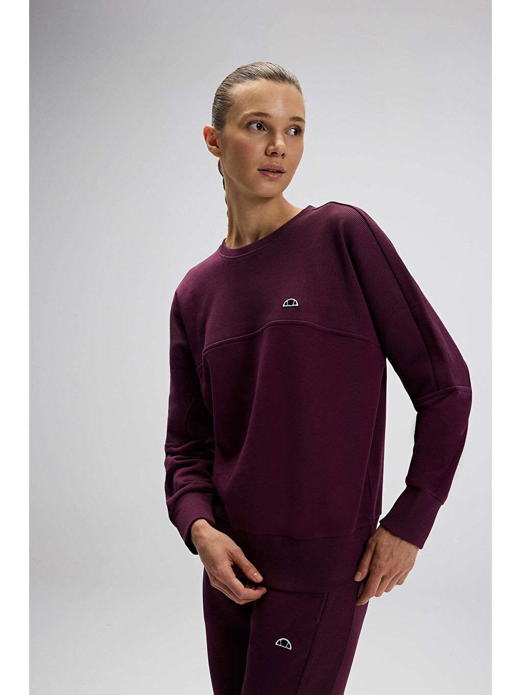 Bordo Logolu Pamuklu Regular Fit Bisiklet Yaka Kadın Sweat EF567-BRD-2