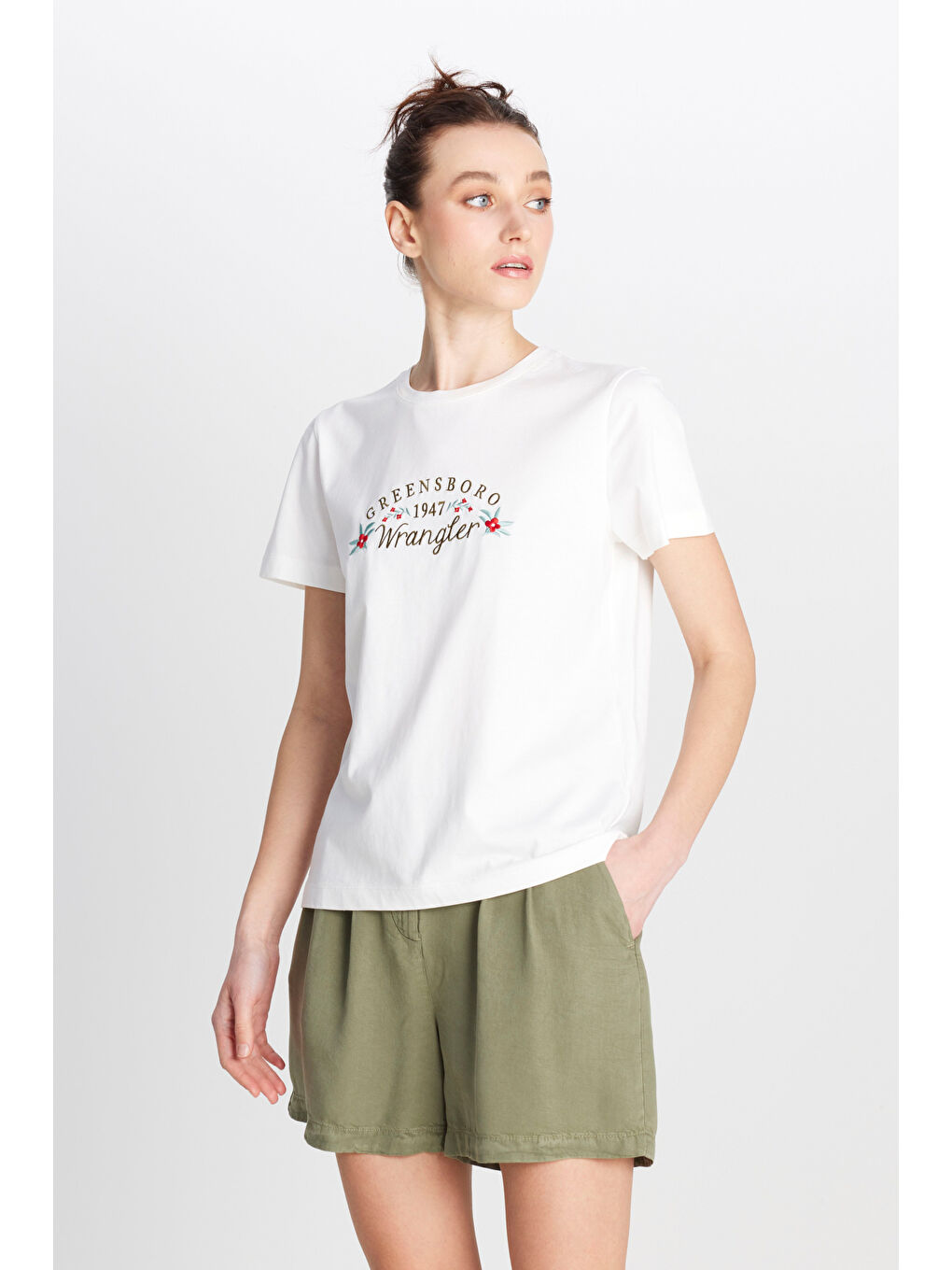 Regular Fit Normal Kesim Bisiklet Yaka %100 Pamuk Kırık Beyaz Tişört-1