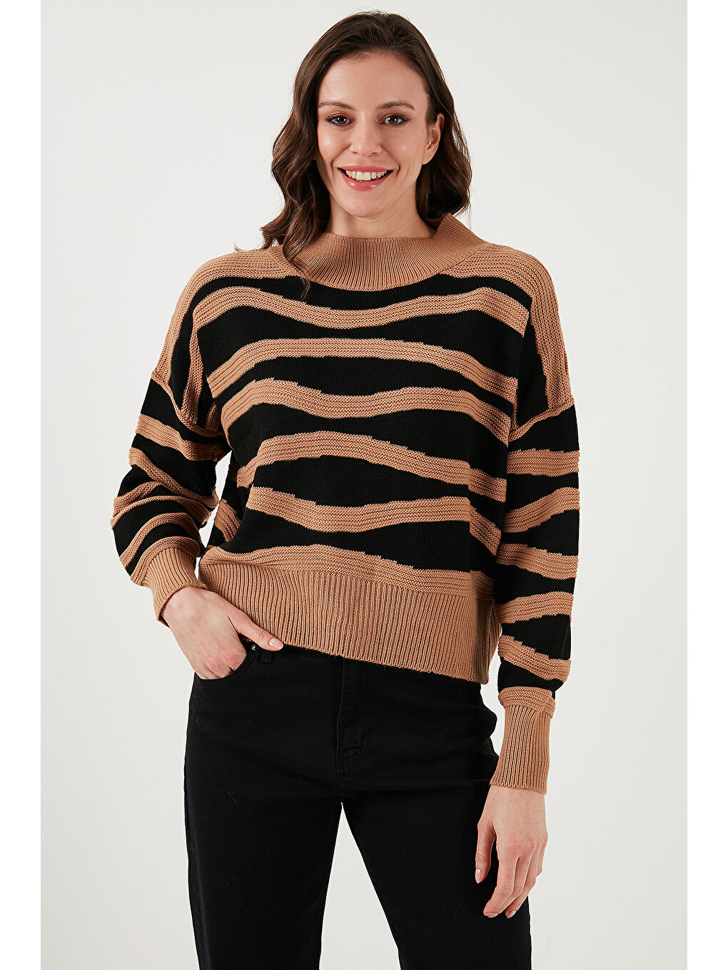 Fashion Friends Sarı Regular Fit Sıfır Yaka Desenli Crop Kadın Kadın Kazak 24K0273K1 - 2