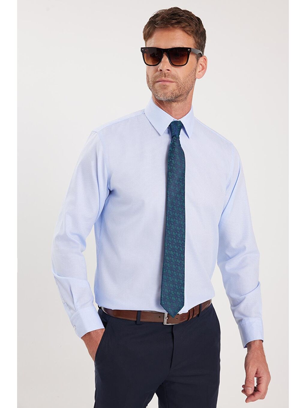 Regular Fit Mavi Non-Iron %100 Pamuk Doğa Dostu Ekoteks Belgeli Ütü Gerektirmez Gömlek