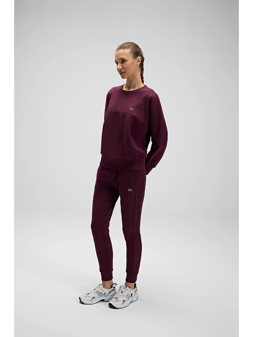 Bordo Logolu Pamuklu Regular Fit Bisiklet Yaka Kadın Sweat EF567-BRD-3